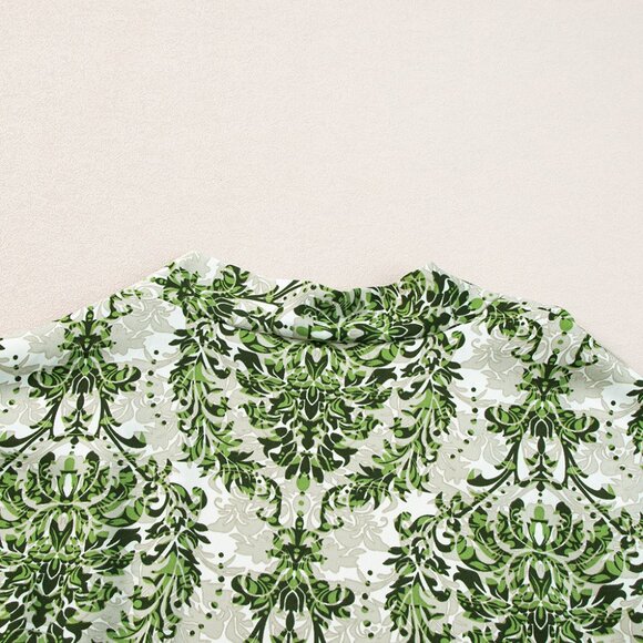 Green Vintage Floral Print Open Top and Shorts 2 Piece Set - Picture 8 of 11